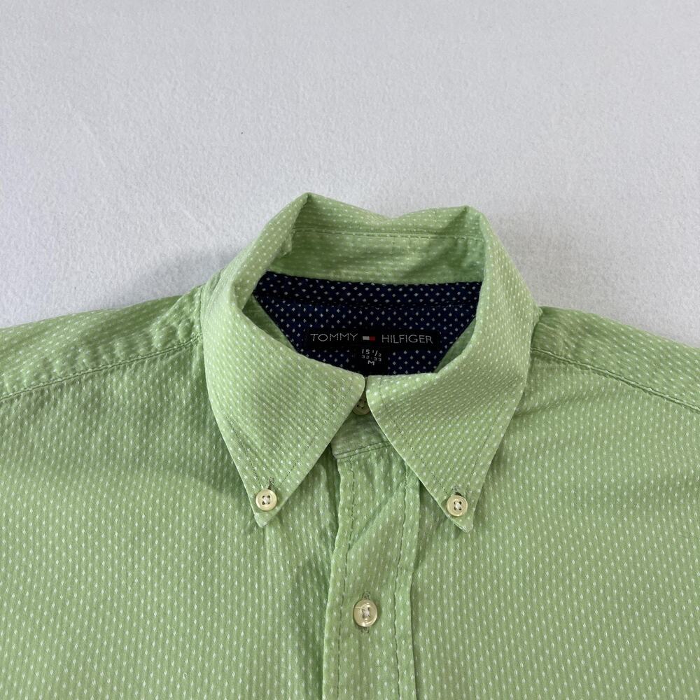 Vintage Tommy Hilfiger Shirt Mens Medium Green Dot Button Down Cotton Casual LS - Picture 2 of 14